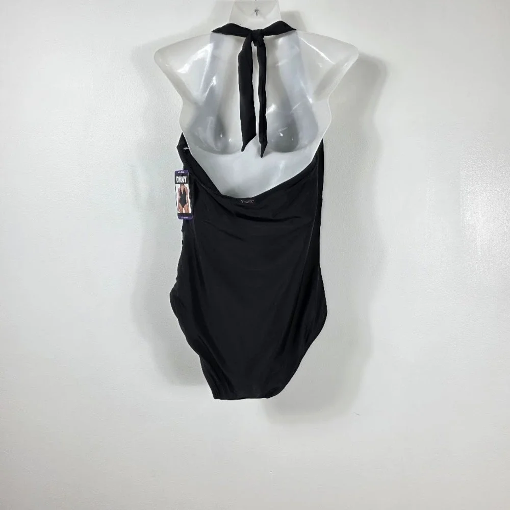 DKNY One Piece Swimsuit Womens XXL Black Halter V-Neck Monokini NWT Beachwear - Picture 4 of 8